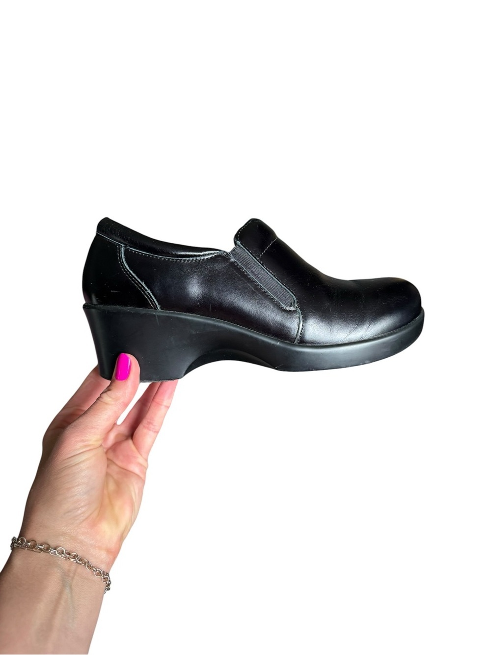Alegria Black Leather Slip Resistant Clogs Shoes Nurse Comfort EU 38 US 7.5/8